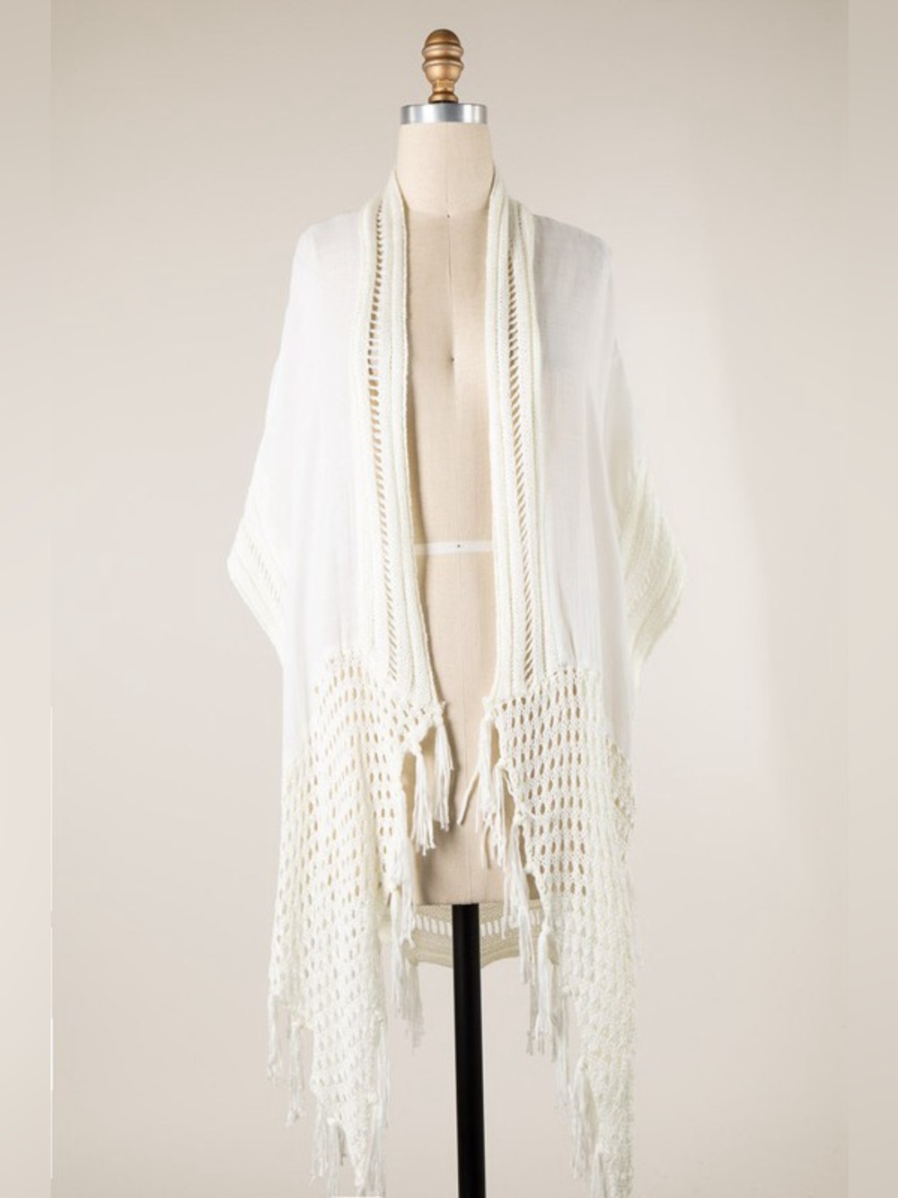 IVORY DOLMAN SLEEVE WOVEN COTTON KIMONO
